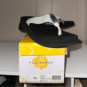 Yellow Box Black Sandals with White Strap